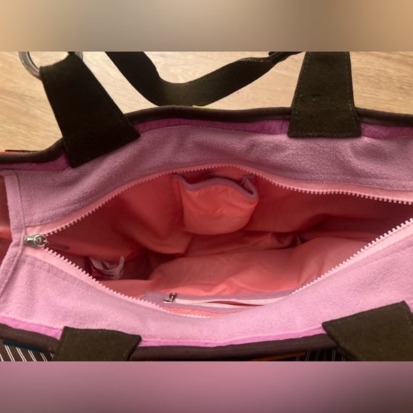 Sheep’s Wool Felt Pink and Orange Patchwork/ geometricTote Bag,Handmade bag - Picture 7 of 8